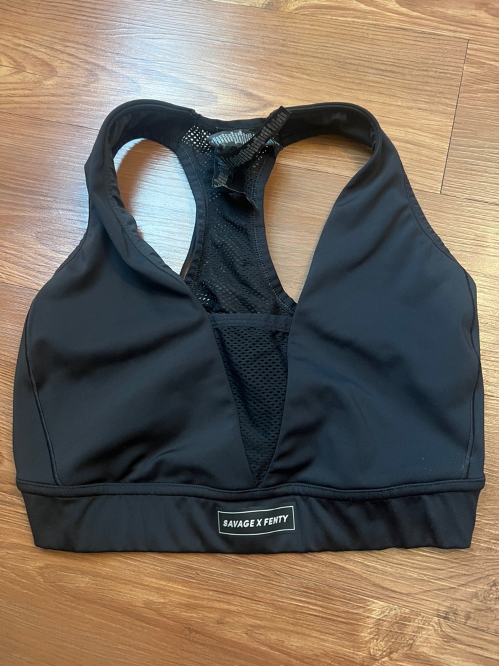Savage X Fenty Black Racerback Mesh V-Neck Sports Bra